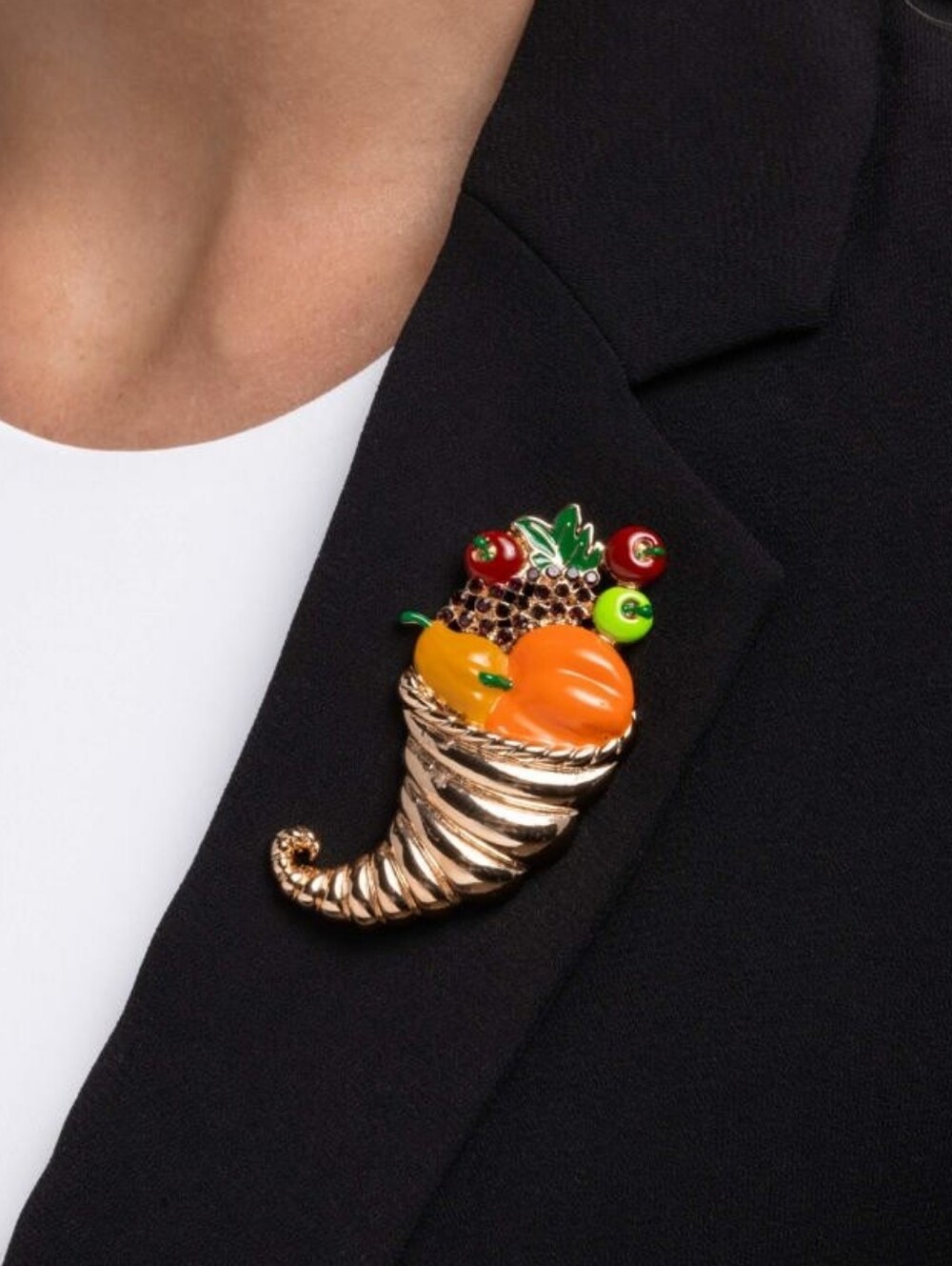 paparazzi Gold-Tone Cornucopia Brooch with Orange & Green Accents